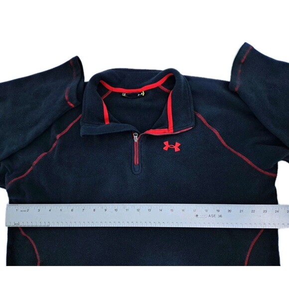 Under Armour Men's Large Black Red Fleece Pullover 1/4 Zip Run Gym Sweater - Picture 6 of 8